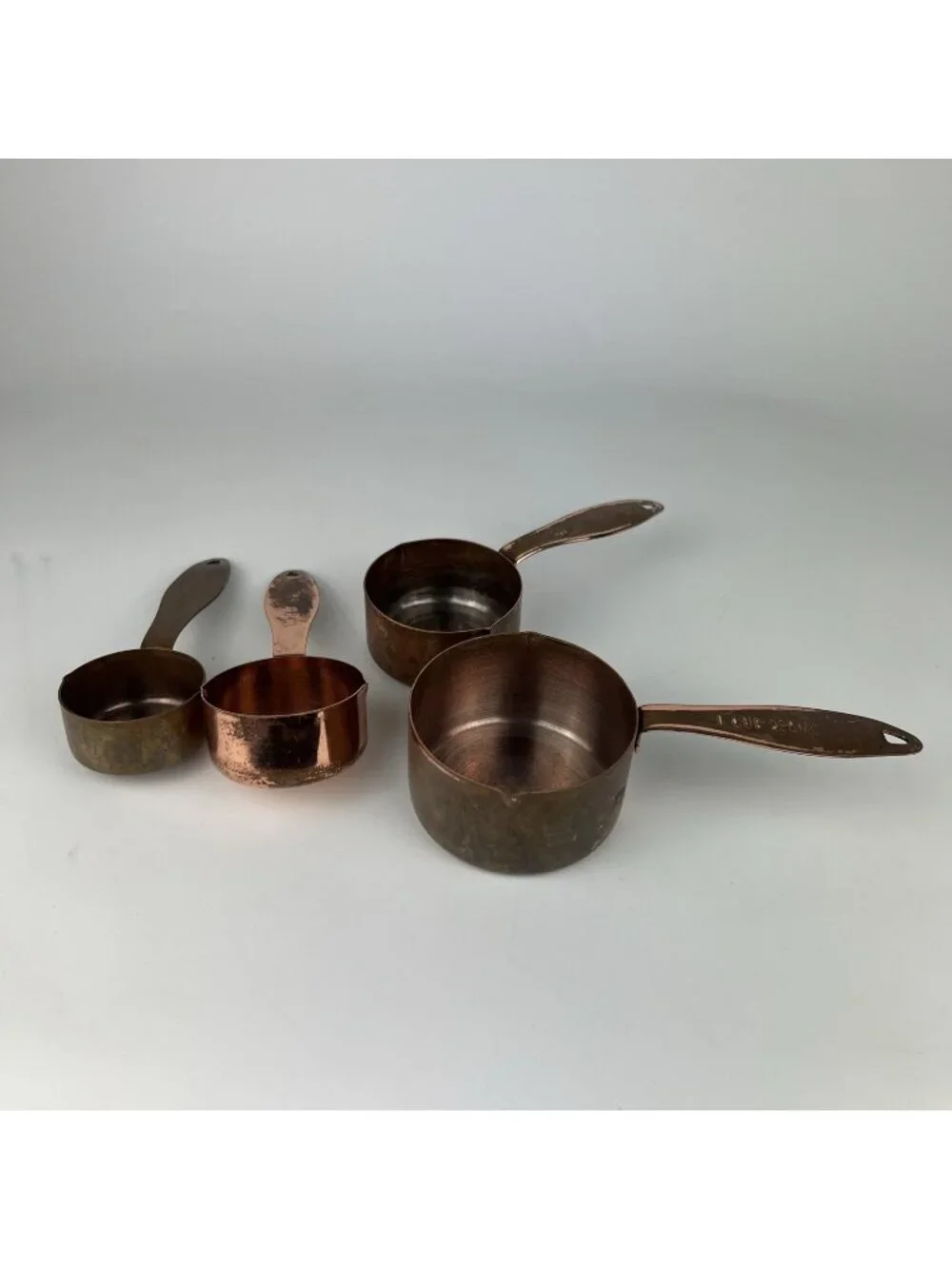 Vintage Copper Plated Measuring Cup Set 1/4 1/3 1/2 & 1 Cup